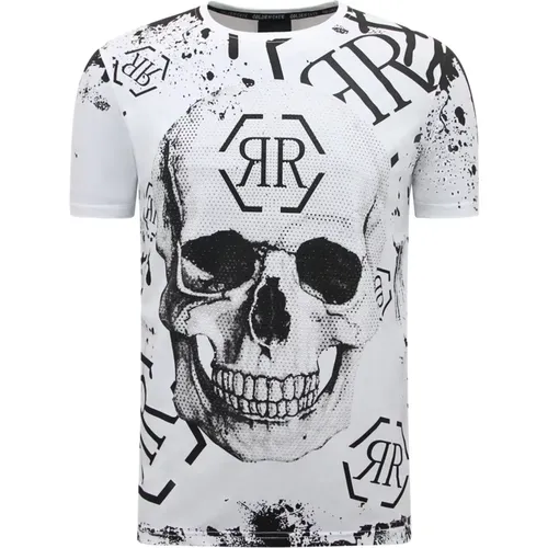 Skull - T-Shirt mit Rhinestone - 7979 , Herren, Größe: M - Enos - Modalova