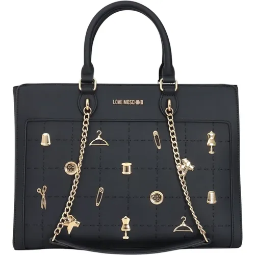 Schwarze Schneiderhandtasche für Frauen,Schwarze Handtasche mit Kettenhenkel - Love Moschino - Modalova