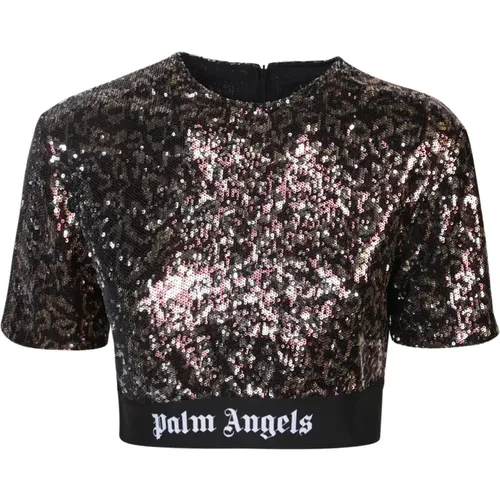 Sequin Animalier Crop T-Shirt , Damen, Größe: XS - Palm Angels - Modalova