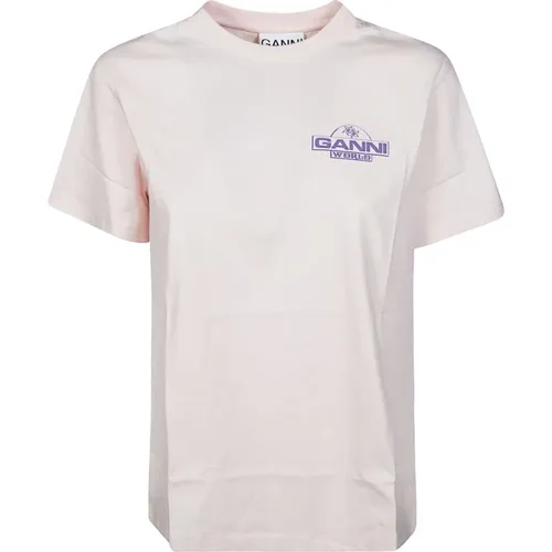 Kurzarm Palmen T-Shirt , Damen, Größe: M - Ganni - Modalova