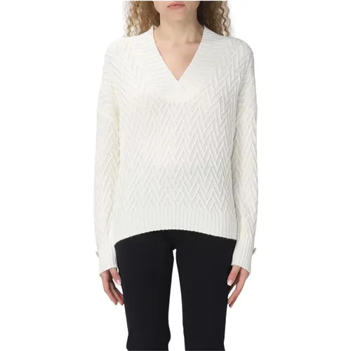 Eleganter V-Ausschnitt Pullover mit Schmuckknöpfen , Damen, Größe: M - Liu Jo - Modalova