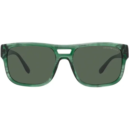 Grün Gestreifte Rechteckige Sonnenbrille , unisex, Größe: 57 MM - Emporio Armani - Modalova