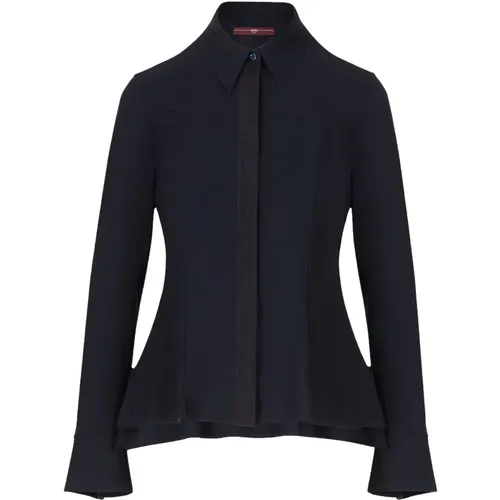 Navy Jersey Wrap Collar Shirt , Damen, Größe: S - High - Modalova