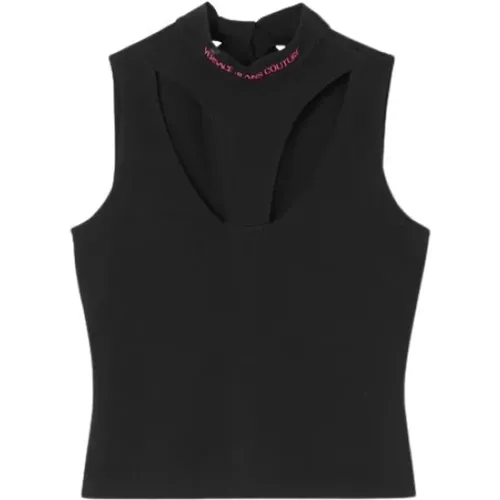 Schwarzes Logo-Top mit Öffnungen , Damen, Größe: XS - Versace Jeans Couture - Modalova