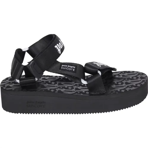 Schwarze Sandalen mit Logo-Band , Damen, Größe: 37 EU - Palm Angels - Modalova