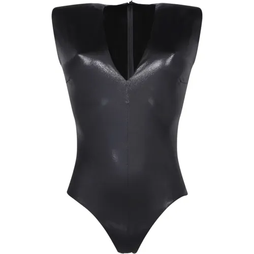 Schwarzer Latex V-Ausschnitt Pullover - Blanca Vita - Modalova