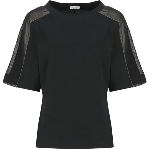 Cotton T-shirt with Brass Details , female, Sizes: XS - BRUNELLO CUCINELLI - Modalova