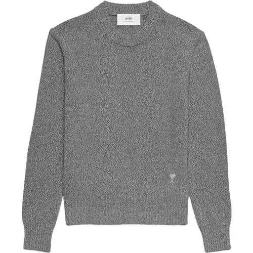 Embroidered Logo Cashmere Sweater Grey , male, Sizes: XL, L - Ami Paris - Modalova