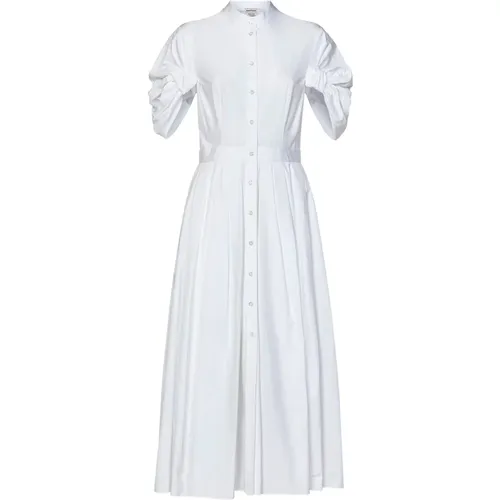 Cotton Dress with Mandarin Collar and Pleated Skirt , female, Sizes: L - alexander mcqueen - Modalova