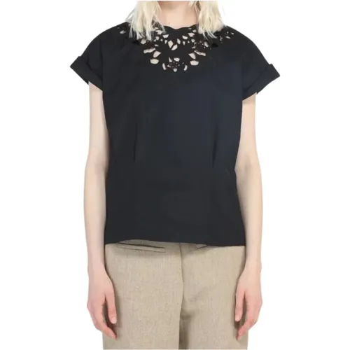 Short Sleeve Blouse with Neck Detail , female, Sizes: L, XL, M - N21 - Modalova