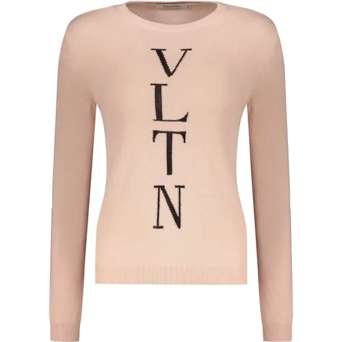 Gerippter Crew-Neck-Pullover mit Logodetail , Damen, Größe: XS - Valentino - Modalova