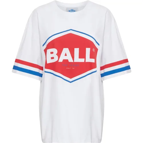 Sportliches Oversize Tee mit Gestreiftem Print , Damen, Größe: L - Ball - Modalova