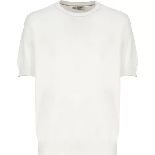 Weißes Baumwoll-T-Shirt Rundhalsausschnitt Kurze Ärmel , Herren, Größe: L - BRUNELLO CUCINELLI - Modalova