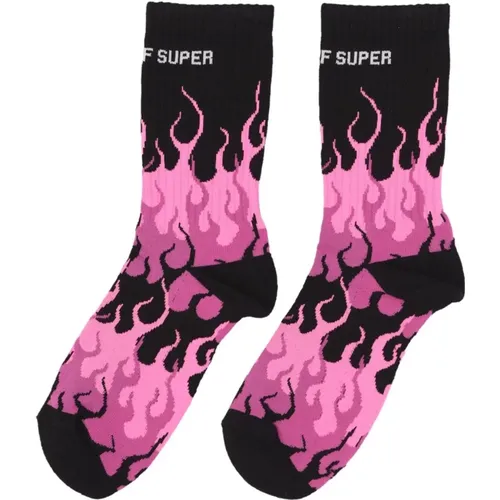 Flames Jacquard Logo Socken Schwarz/Rosa/Weiß - VISION OF SUPER - Modalova