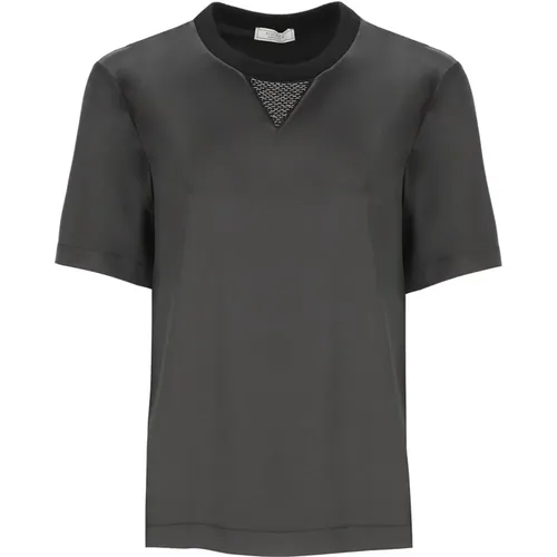 Schwarzes Seiden- und Baumwoll-T-Shirt , Damen, Größe: M - PESERICO - Modalova