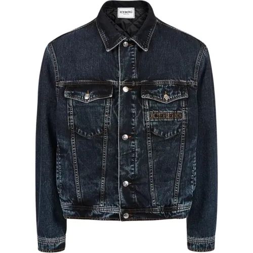 Vintage Denim Jacke mit Diamant-Steppung , Herren, Größe: XL - Iceberg - Modalova