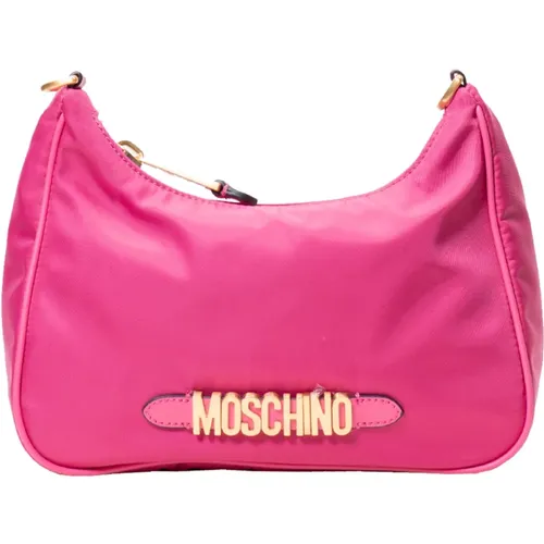 Fuchsia Metallic Letters Nylon Shoulderbag , female, Sizes: ONE SIZE - Moschino - Modalova