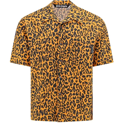 Orange Bowling Collar Linen Cotton Shirt , male, Sizes: L, M, S - Palm Angels - Modalova
