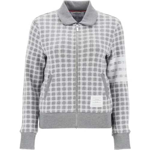 Check Knit Zip-Up Sweatshirt with 4-Bar Motif , female, Sizes: 2XS - Thom Browne - Modalova