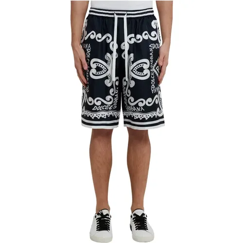 Marina Bedruckte Seiden-Bermuda-Shorts,Shorts,Logo Grafik Seiden Shorts - Dolce & Gabbana - Modalova