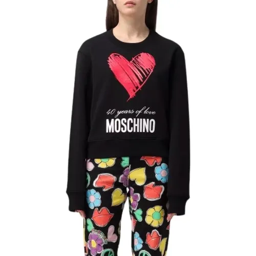 Schwarzer Baumwollpullover mit rotem Herzdruck , Damen, Größe: M - Moschino - Modalova