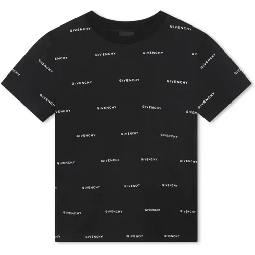 Schwarzes Logo Print Baumwoll T-Shirt,Kinder Schwarzes Logo T-Shirt Crew Neck - Givenchy - Modalova