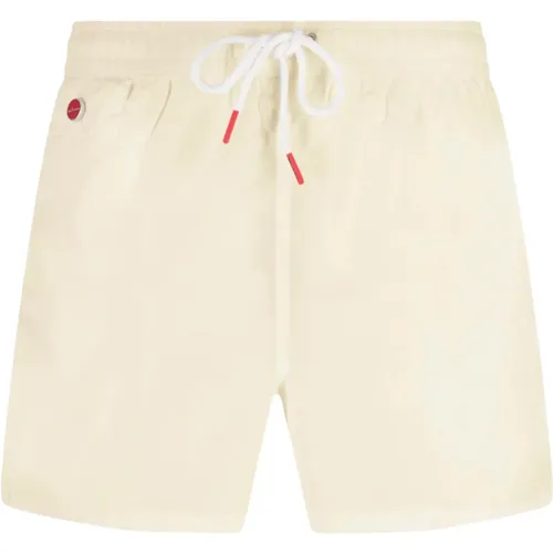Cream Swim Shorts with Logo Appliqué , male, Sizes: L, XL - Kiton - Modalova