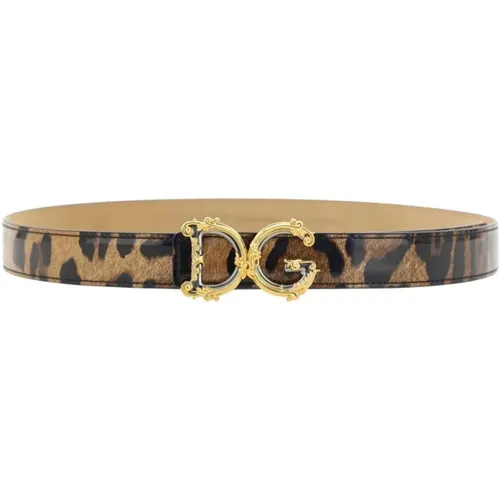 Leder-Logo-Gürtel mit Leopardenmuster - Dolce & Gabbana - Modalova