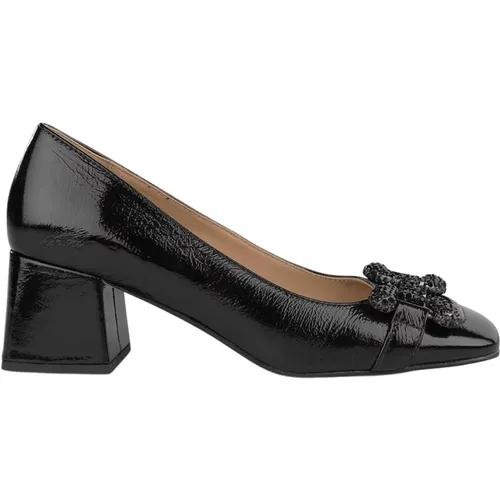 Leather pumps with embellished square toe , female, Sizes: 5 UK, 2 UK, 6 UK, 8 UK, 4 UK - Alma en Pena - Modalova