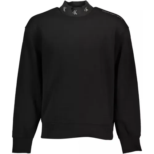 Schwarzer Baumwollpullover mit langen Ärmeln und Logo , Herren, Größe: L - Calvin Klein - Modalova