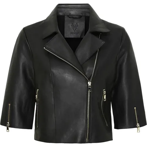 Cropped Leather Jacket with Gold Accents , female, Sizes: M, XS, 2XL, 3XL, XL, S - Notyz - Modalova