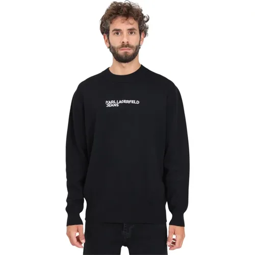 Schwarzer Crew-Neck Sweater mit Logo-Stickerei , Herren, Größe: L - Karl Lagerfeld - Modalova