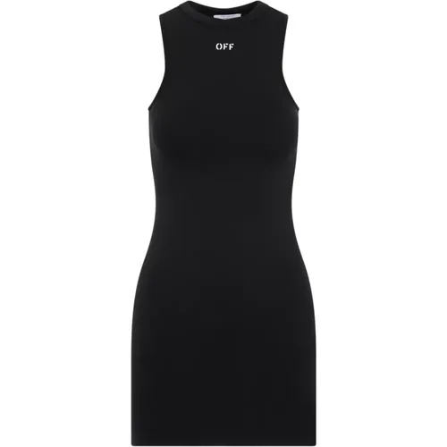 Schwarzes Technisches Stoff Ärmelloses Kleid , Damen, Größe: XS - Off White - Modalova