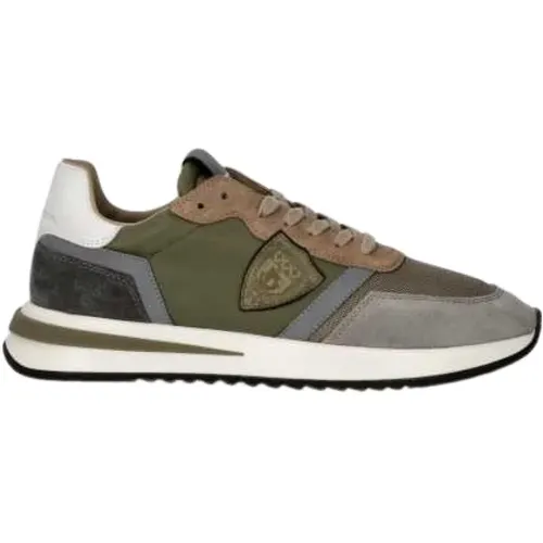 Green Nylon Gray Suede Sneakers , male, Sizes: 10 UK, 8 UK, 11 UK, 7 UK, 9 UK - Philippe Model - Modalova