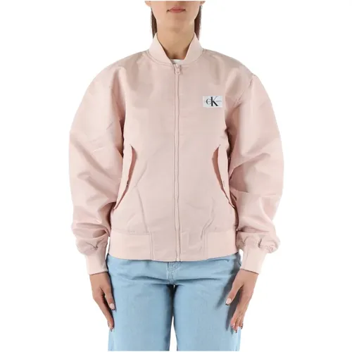 Technical fabric bomber jacket with logo patch , female, Sizes: XL, XS, S - Calvin Klein Jeans - Modalova
