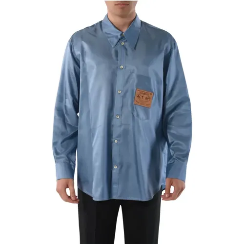 Relaxed fit viscose shirt with logo , male, Sizes: S - ACT N°1 - Modalova