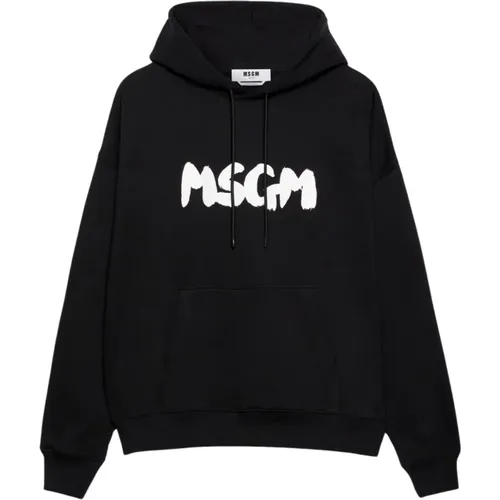 Schwarzer Logo-Print Kapuzenpullover , Herren, Größe: L - MSGM - Modalova