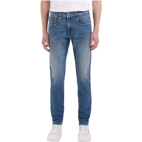 Slim Fit Blaue Denim Jeans , Herren, Größe: W33 - Replay - Modalova