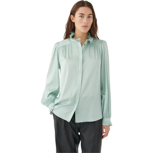 Silk Shirt with Pleating Details - Sage , female, Sizes: L, M, S - Dea Kudibal - Modalova