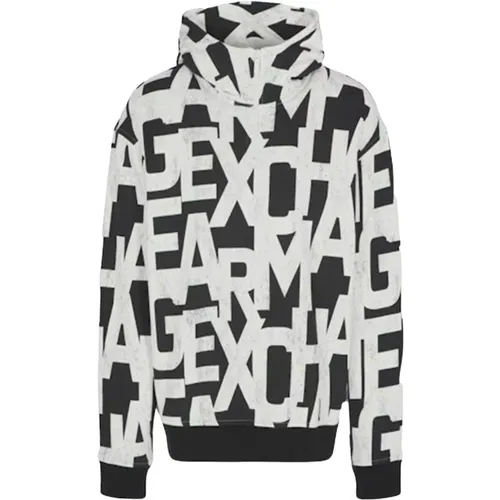 Schwarzer Hoodie mit Allover-Logo , Herren, Größe: XL - Emporio Armani - Modalova