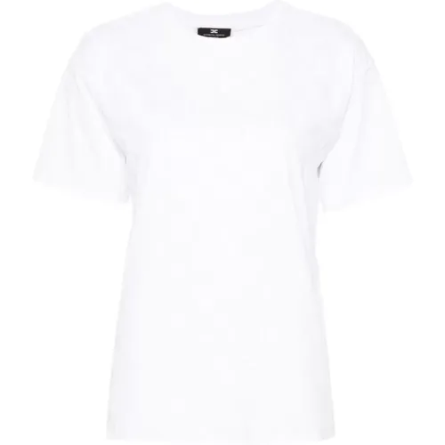 Weißer Baumwoll-Logo-Pullover - Elisabetta Franchi - Modalova