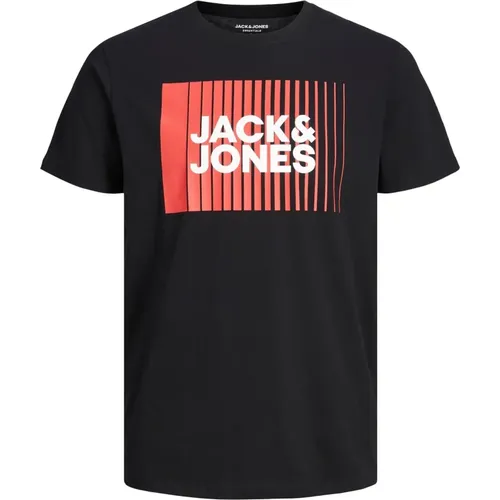 Basis Rundhals T-Shirt mit Label-Print , Herren, Größe: 2XL - jack & jones - Modalova