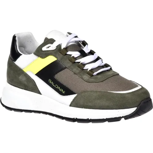 Sneaker in olive green and white suede , male, Sizes: 7 UK, 6 UK, 9 UK - Baldinini - Modalova