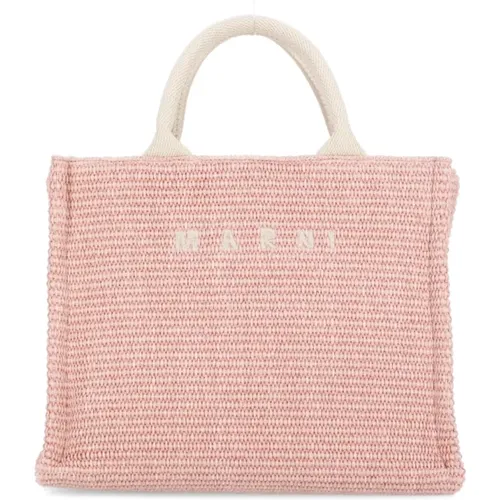 Rosa Baumwollhandtasche mit Kontrastlogo,Stilvolle Einkaufstaschen - Marni - Modalova