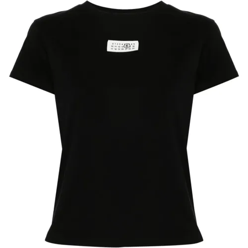 Schwarzes Baumwoll-Jersey-T-Shirt mit Zahlen , Damen, Größe: S - MM6 Maison Margiela - Modalova