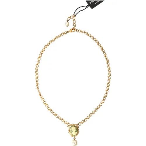 Goldene Kette Perlen Anhänger Charm Halskette , Damen, Größe: ONE Size - Dolce & Gabbana - Modalova