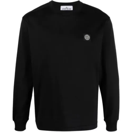 Schwarzes Langarm-T-Shirt mit ikonischem Patch-Logo - Stone Island - Modalova
