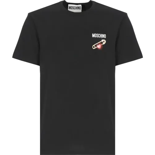 Schwarzes T-Shirt mit Rundhalsausschnitt , Herren, Größe: S - Moschino - Modalova