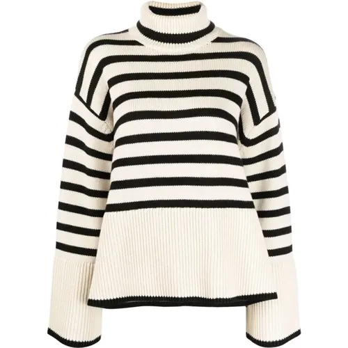 Sand Gestreifter Rollkragenpullover , Damen, Größe: XS - TotêMe - Modalova