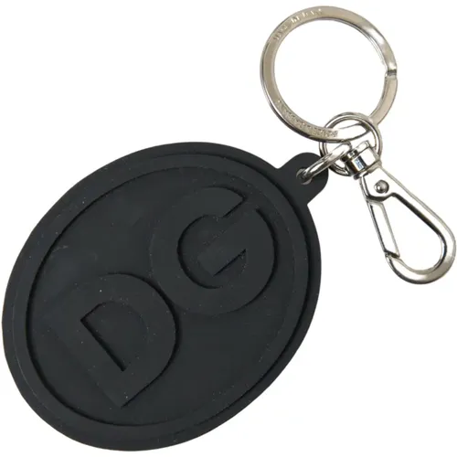 Metall Schlüsselanhänger mit schwarzem Gummilogo DG - Dolce & Gabbana - Modalova